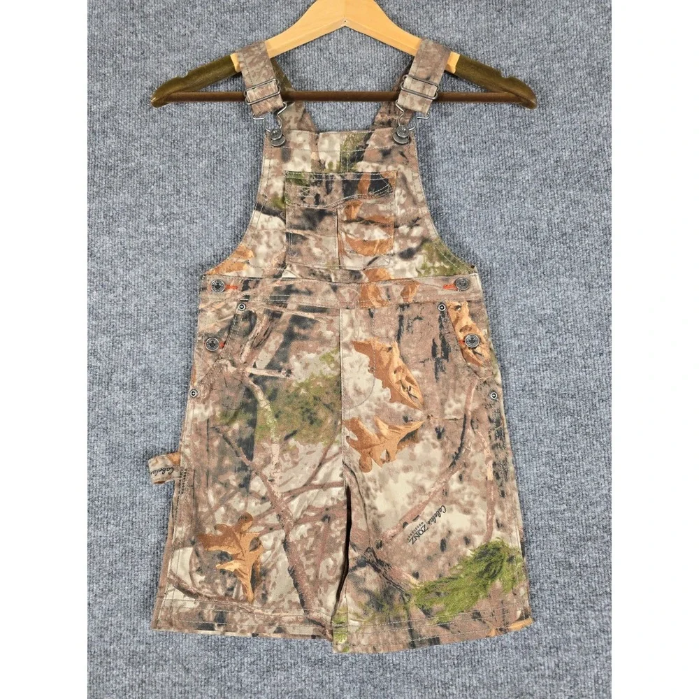 Cabelas Kids 4T Camouflage Overalls Shortalls‎ Woodland Camo Cotton Blend
